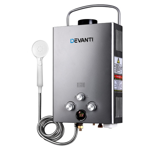 Devanti Portable Gas Water Heater 8LPM Outdoor Camping Shower Grey
